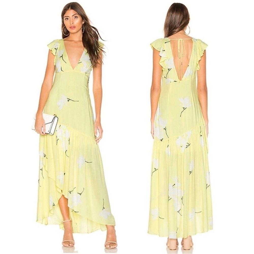 Free People She's a Waterfall Yellow Combo Floral Maxi Dress‎ Size 4